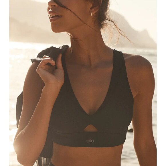 ALO Yoga Airlift Mesh Just Right Bra in Black - Picture 2 of 5